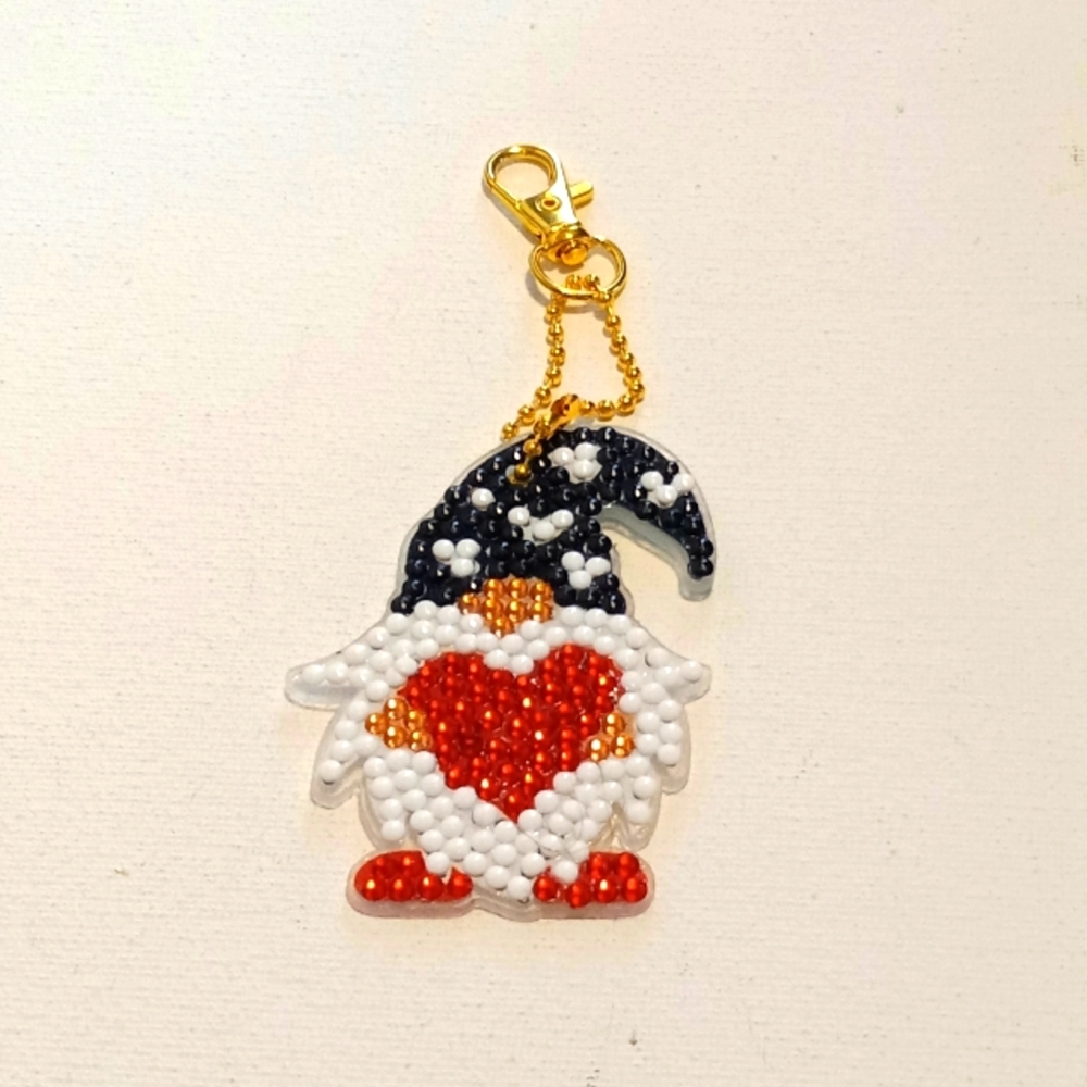 Blingy Gnome Holding a Heart Keychain